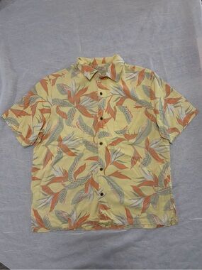 Island Republic Yellow Tropical Leaf Print Button-Down Shirt